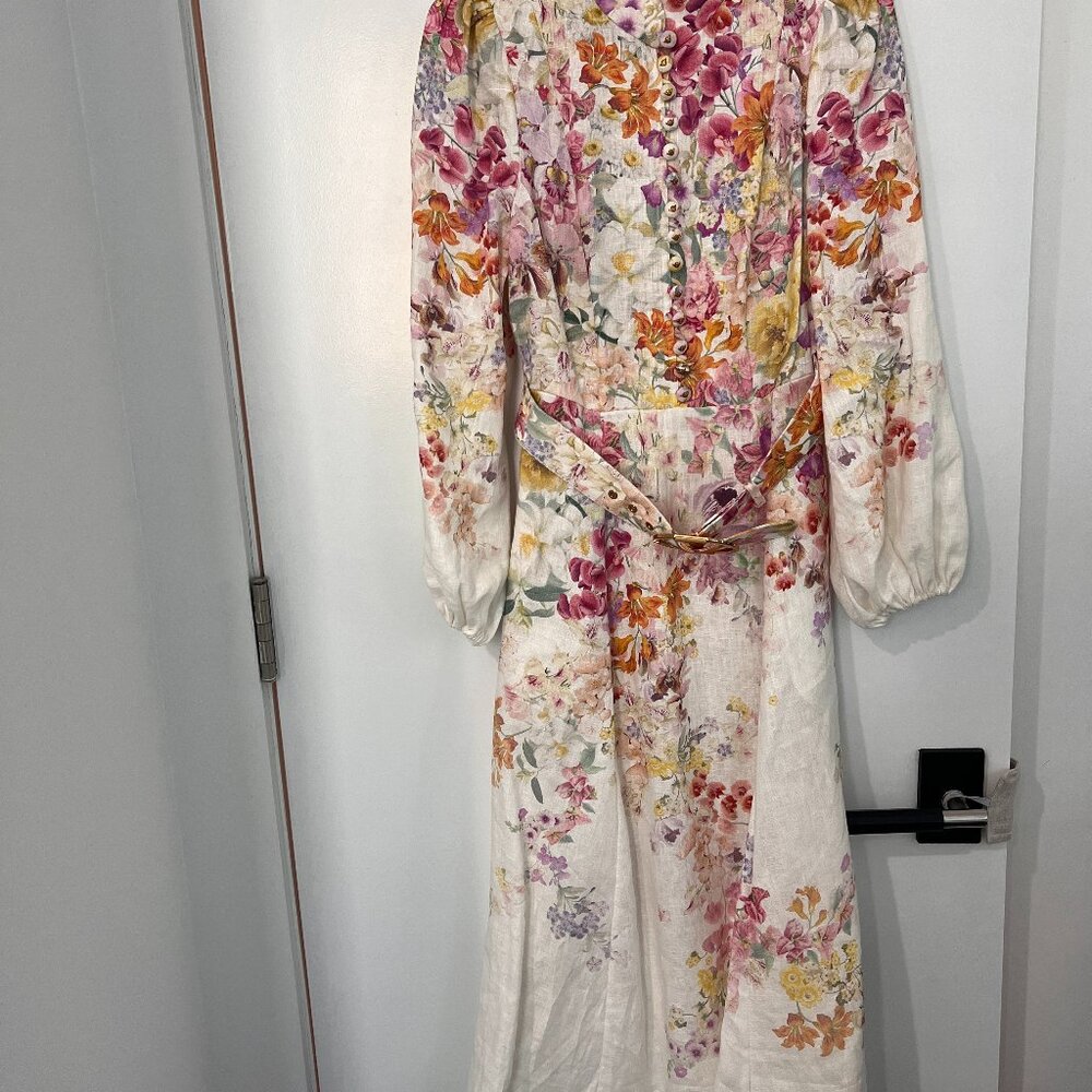 Zimmermann Natura Buttoned Midi Linen Dress Kaleidoscope Garden AU0